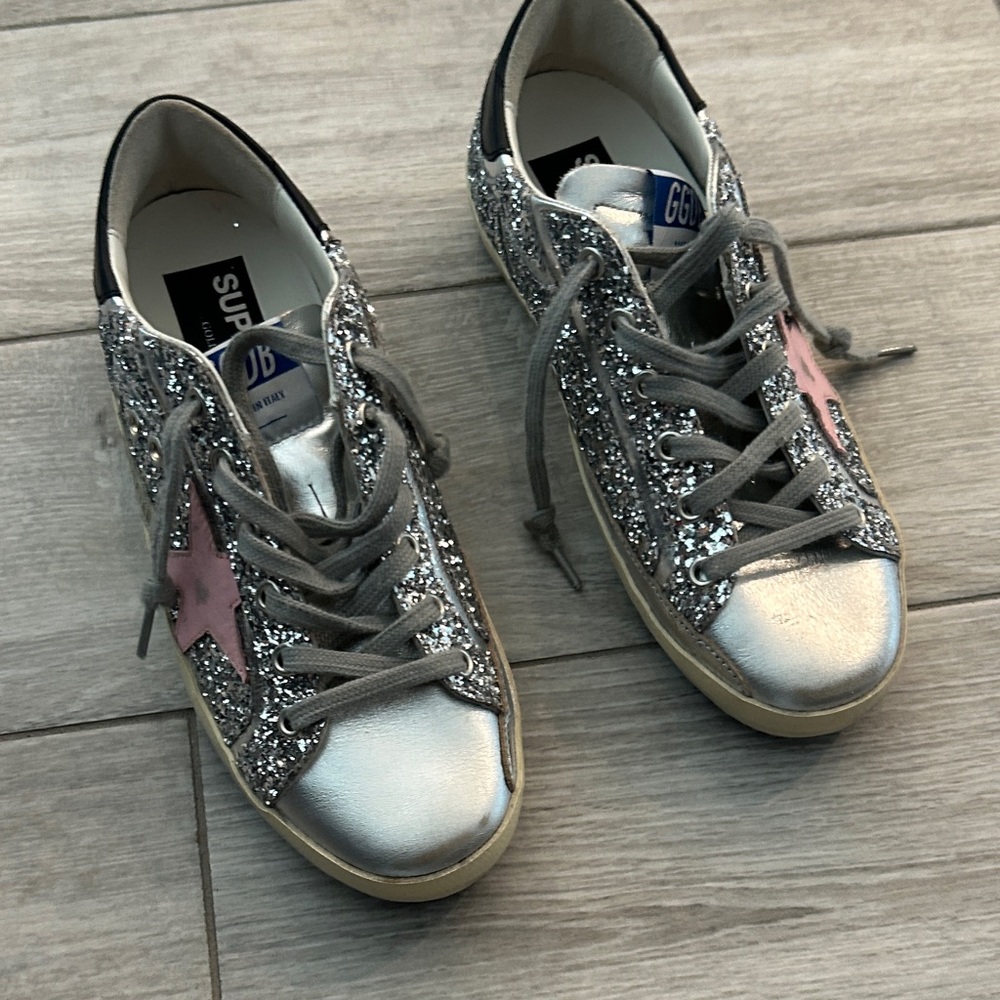Golden Goose Glittery Silver and Pink Sneakers